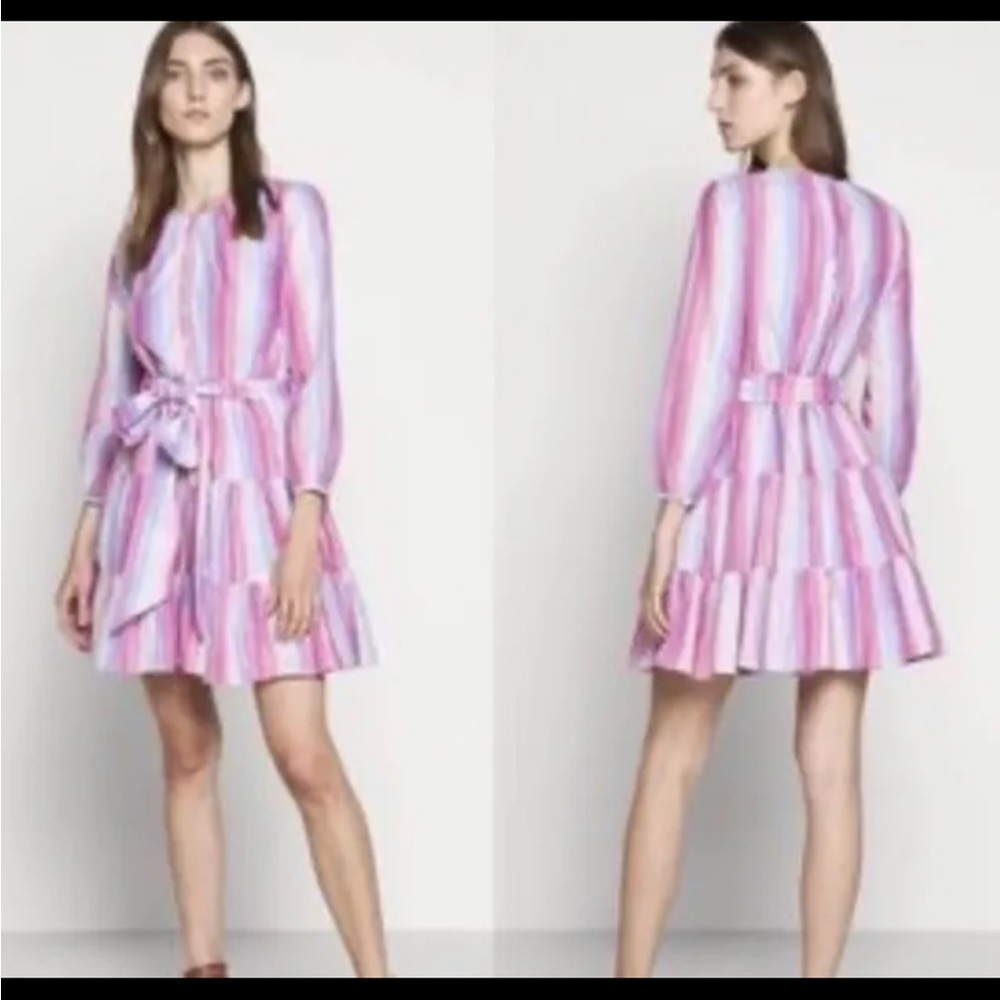 J Crew Belted Button Dress S Pink Blue